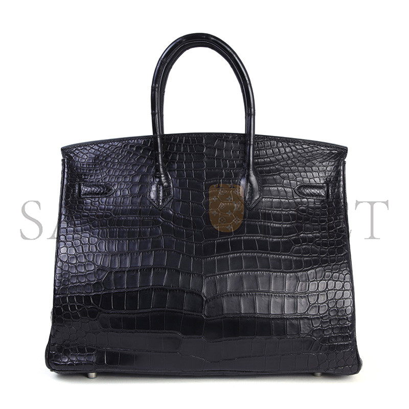 H**mes MASTER BIRKIN 35 BLACK MATTE ALLIGATOR PALLADIUM HARDWARE (35*25*18cm)